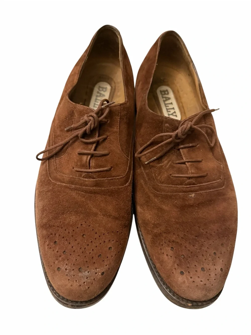 Bally Brown Suede Wingtip Lace-Up Oxfords, pre-owned, SZ9